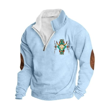 Sweatshirts For Men Trendy Funny Christmas Graphic Print Long Sleeve Stand Collar Button Slim Pullover Tops Light Blue XXXL