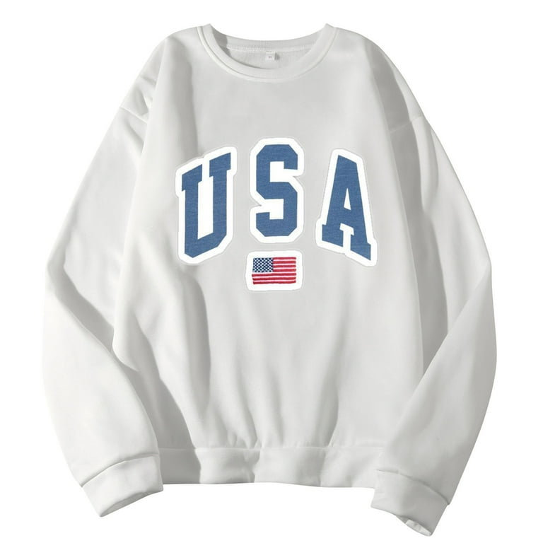 Sweatshirts For Men USA Men Women Letter Graphic Print Round Neck Long  Sleeve Tops Sweatshirt