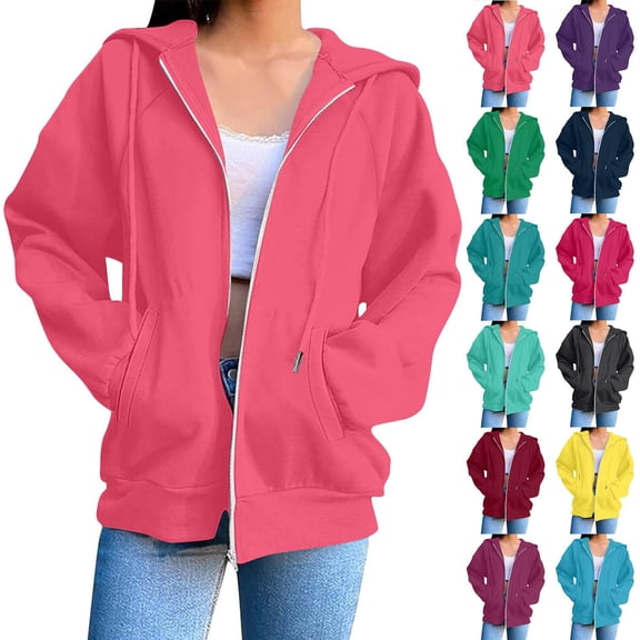 Sweatshirts For Women Long Sleeve Casual Pockets Hoodied Fall Jackets 2025 Winter Clothes S-3XL
