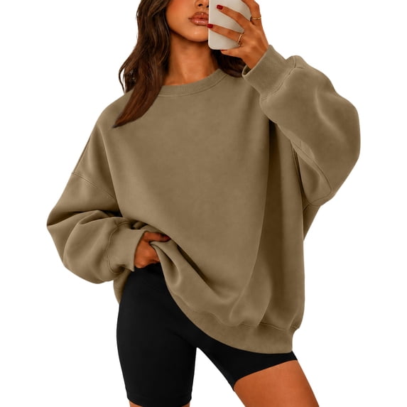 Sweatshirts For Women Long Sleeve Crewneck Sweatshirt Causal Loose Fit Pullover Tunic Tops Fall Clothes Shirts Khaki M