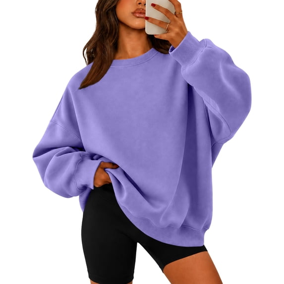 Sweatshirts For Women Long Sleeve Crewneck Sweatshirt Causal Loose Fit Pullover Tunic Tops Fall Clothes Shirts Light Purple M