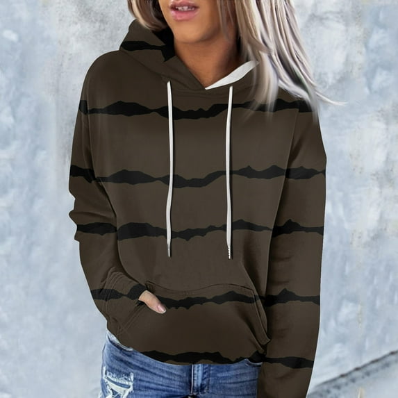Sweatshirts For Women Loose Fit Ladies Fashion Casual Long Sleeve Striped Print Hoodie