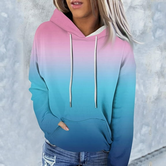 Sweatshirts For Women Loose Fit Women's Fashion Casual Long Sleeve Gradient Print Hooded Sweatshirt