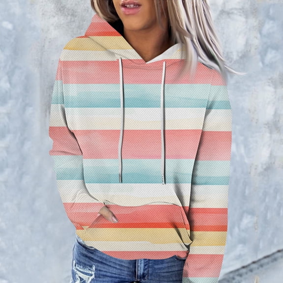 Sweatshirts For Women Loose Fit Women's Fashion Casual Long Sleeve Plaid Floral Print Hooded Sweatshirt