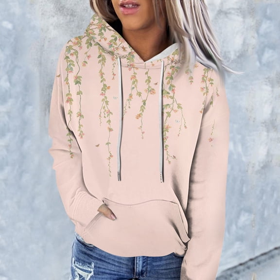 Sweatshirts For Women Loose Fit Women's Fashion Casual Long Sleeve Plaid Floral Print Hooded Sweatshirt