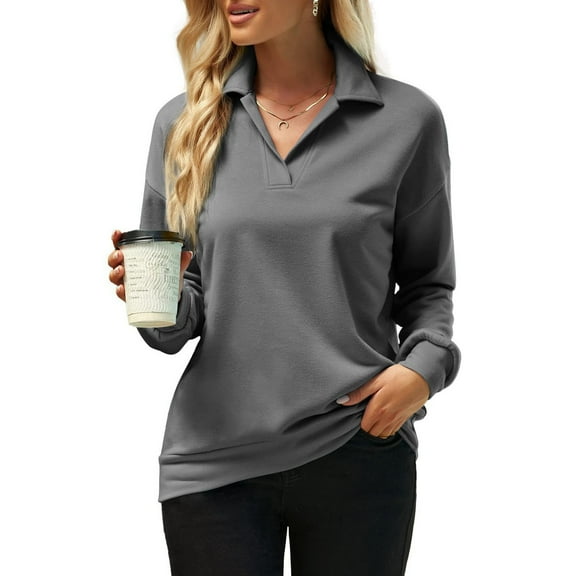 Sweatshirts For Women Loose Fit Women's Fashion V-Neck Standing Neck Solid Color Long Sleeve Sweatshirt Top