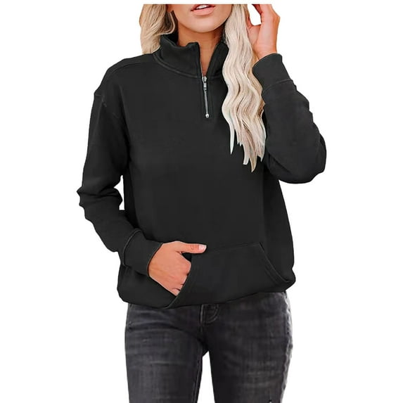 Sweatshirts For Women Quarter Zip Lightweight Pullover Sweatshirts Solid Color Long Sleeve Casual Tops