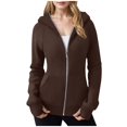 thumbnail image 1 of Sweatshirts For Women Zipper Neck Long Sleeve Solid Hooded Pockets Fall Brown Jackets 2025 Winter Clothes S-2XL, 1 of 6