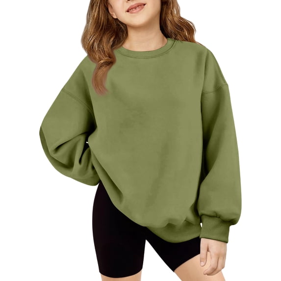 Sweatshirts for Girls 7-8 Oversized Solid Long Sleeve Girls Pullover Top Cotton Crewneck Sweaters for Teens Drop Shoulder Winter Clothes for Tween Girls