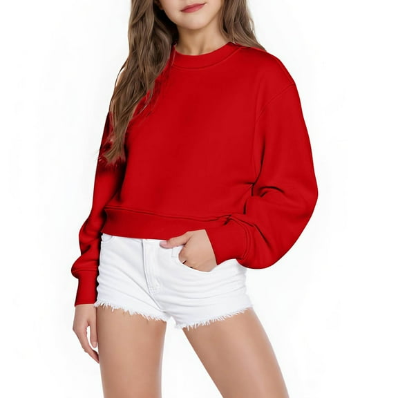 Sweatshirts for Girls Cute Long Sleece Short Pullover Soild Color Oversized Casual Sport Tops Fall Winter Fashion Comfy Outfits Clothes 5-15 Years Teen