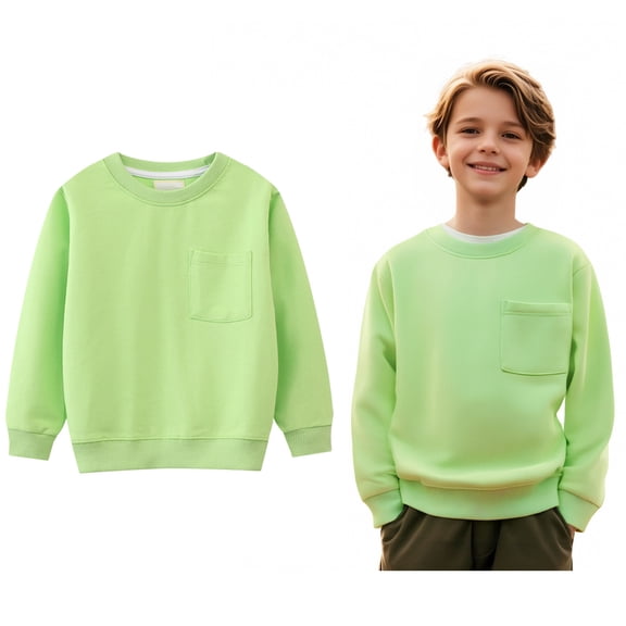 Sweatshirts Girls Long Sleeve Kids Green Sweatshirt Crew Neck Cute Pullover Relaxed Fit Tops Fall Clothes Sweat Shirts for Girls 5-6 Years Boys Girls Fashion