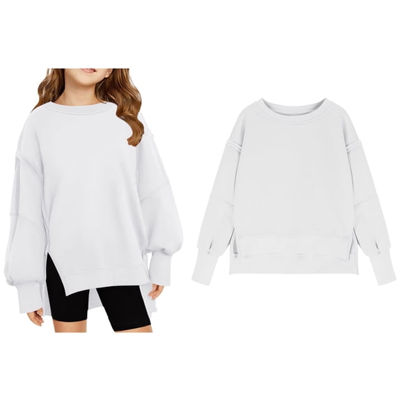 Sweatshirts Girls Long Sleeve Kids White Sweatshirt Crew Neck Cute Pullover Relaxed Fit Tops Winter Clothes Girls Clothes Size 9-10 Years Boys Girls Fashion