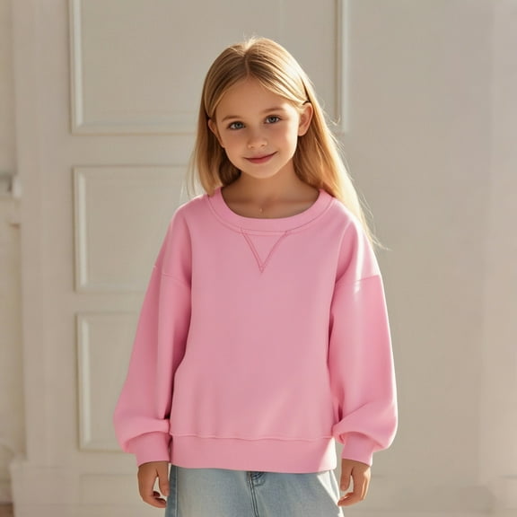 Sweatshirts Girls Long Sleeve Pink Sweatshirt Girls Crewneck Loose Fit Pullover Tops Fall Winter Clothes Girl Clothes 13-14 Years