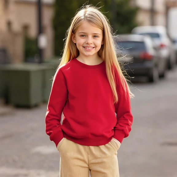 Sweatshirts Girls Long Sleeve Red Sweatshirt Girls Crewneck Loose Fit Pullover Tops Warm Fall Winter Clothes Girls Sweatshirts Size 5-6 Years