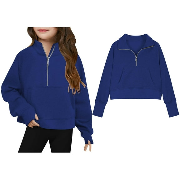 Sweatshirts Girls Long Sleeve Zipper Dark Blue Sweatshirt Kids Oversized Crewneck Sweatshirts Winter Clothes Clothes for Kids 140 Boys Girls Fashion