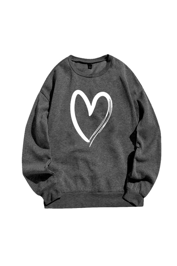 Sweatshirts Hoodies for Women Long Sleeve Crew Neck Winter Fall Fashion Warm O Neck Soft Love Heart Printed Shirt Ladies Casual Tops