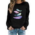 thumbnail image 1 of Sweatshirts Hoodies for Women Long Sleeve Crew Neck Winter Fall Feather Print Fashion Top Casual Tops, 1 of 4