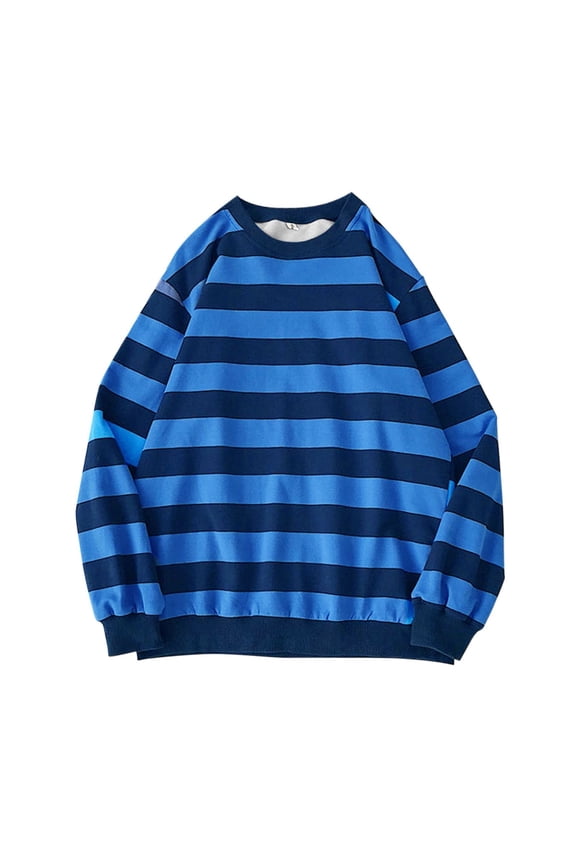 Sweatshirts Hoodies for Women Long Sleeve Crew Neck Winter Fall Men's Round Pullover Stripe Blouse Casual Tops