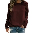 thumbnail image 1 of Sweatshirts Hoodies for Women Long Sleeve Crew Neck Winter Fall Solid Colour Round Neck Pullover Top Casual Tops, 1 of 4