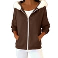 thumbnail image 1 of Sweatshirts Jackets for Women Full Zip Up Hoodie with Faux Fur Trim Collar Long Sleeve Casual Trendy Hooded Coat (2XL, Coffee), 1 of 7