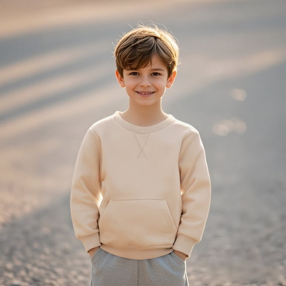 Sweatshirts Long Sleeve Beige Sweatshirts Crewneck Sweatshirts Pullover Tops Warm Fall Winter Clothes Girls Tops Size 18-24 Months Boys Girls Fashion