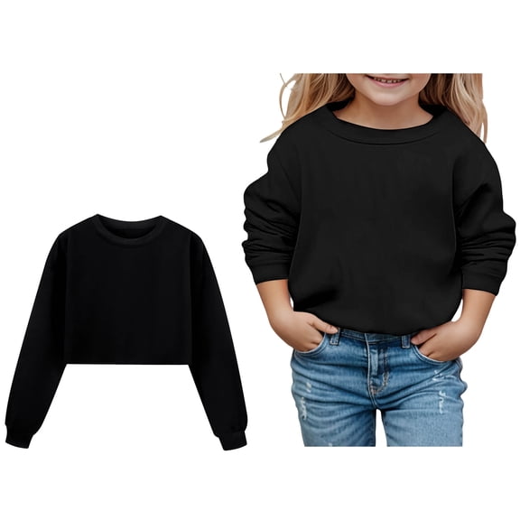 Sweatshirts Long Sleeve Girls Black Sweatshirt Crewneck Pullover Tops Fall Clothes Little Boy Clothes 13-14 Years Boys Girls Fashion