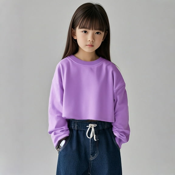Sweatshirts Long Sleeve Girls Purple Sweatshirt Crewneck Loose Fit Pullover Tops Fall Winter Clothes 4T Boys Clothes