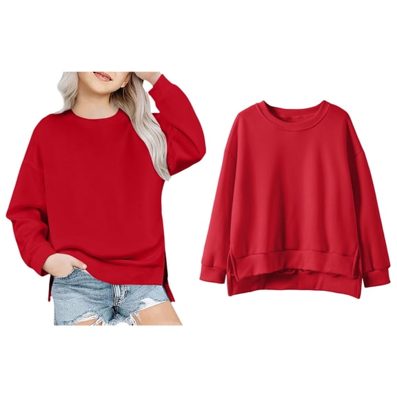 Sweatshirts Long Sleeve Girls Red Sweatshirt Oversized Crewneck Sweatshirts Warm Fall Winter Clothes Little Girls Clothes 11 Years Boys Girls Fashion