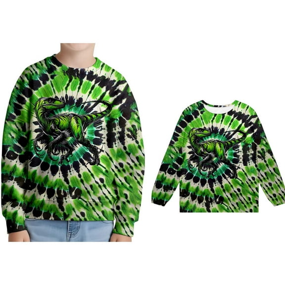 Sweatshirts Long Sleeve Green Dinosaur Sweatshirts Crew Neck Cute Pullover Relaxed Fit Tops Warm Fall Winter Clothes Toddler Boy Clothes 6-7 Years