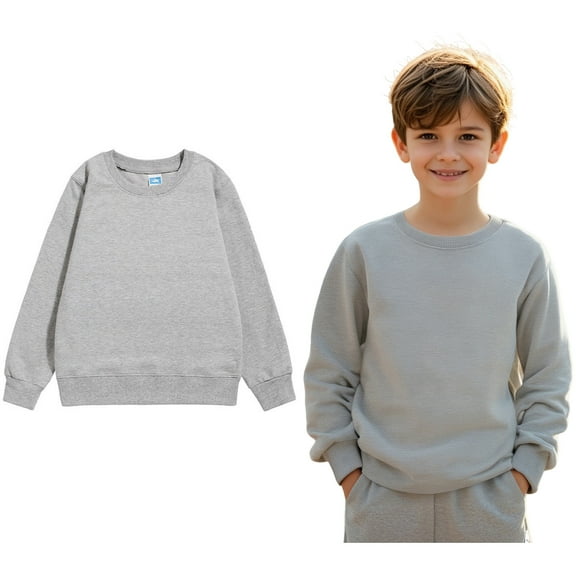 Sweatshirts Long Sleeve Grey Sweatshirt Kids Crewneck Pullover Tops Fall Winter Clothes Sweat Shirts for Girls 5-6 Years Boys Girls Fashion