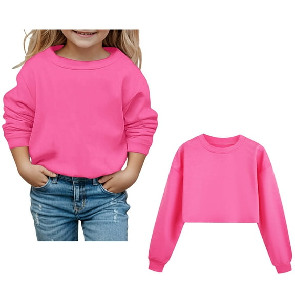Sweatshirts Long Sleeve Kids Hot Pink Sweatshirt Oversized Crewneck Sweatshirts Winter Clothes Girls Clothes 7-8 Years Boys Girls Fashion