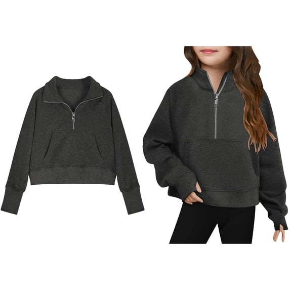Sweatshirts Long Sleeve Kids Zipper Dark Gray Sweatshirt Oversized Crewneck Sweatshirts Fall Winter Clothes r 130 Boys Clothes Boys Girls Fashion