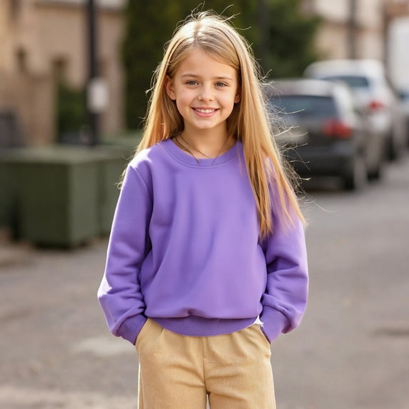 Sweatshirts Long Sleeve Purple Sweatshirt Kids Crewneck Loose Fit Pullover Tops Warm Fall Winter Clothes Preppy Sweatshirts for Girls 9-11 Years
