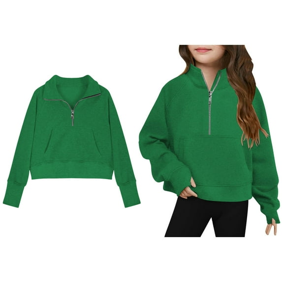 Sweatshirts Long Sleeve Zipper Green Sweatshirt Kids Pullover Crewneck Blouse Shirt Tops Fall Winter Clothes Sweatshirt for Girls 160 Boys Girls Fashion