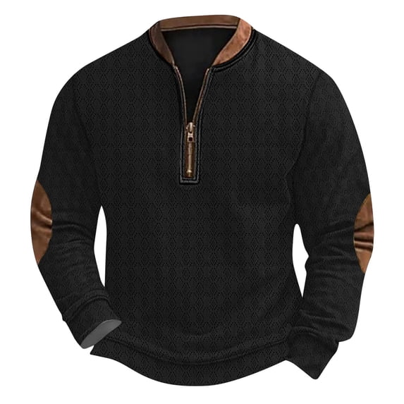Sweatshirts for Men Fashion Retro Color Matching Hoodless Sweatshirt Long Sleeve Round Neck Solid Color Pullover Fall Winter Men's Half Zip Sweater Top