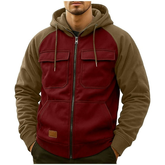 Sweatshirts for Men Hoodie, Men's Full-Zip Hooded Sweatshirt - Color-Blocked Long-Sleeve Outdoor Sports & Daily Street Casual Top, Men's Hooded Sweatshirt, Regular-Fit, Mens Zipper Hoodies