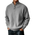 thumbnail image 1 of Sweatshirts Men Knit Quarter Zip Sweater Pullover Top Loose Stand Collar Long Sleeve for Fall Winter Spring Grey S, 1 of 4