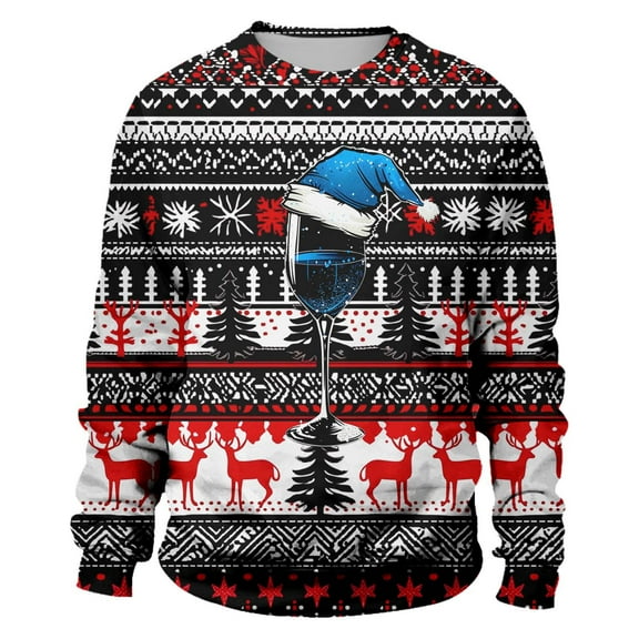 Sweatshirts for Men Men's Casual Fashion Loose Christmas Glass Print Neck Comfortable Hoodless Men plus Size Hoodie Sweatshirt Anime Short Sweatshirt Men's Sweatshirts plus Size Pullover Fron Blue XL