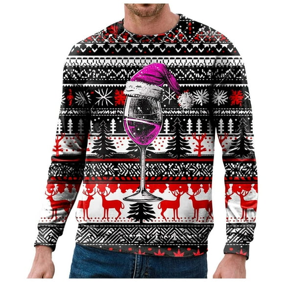 Sweatshirts for Men Men's Casual Fashion Loose Christmas Glass Print Neck Comfortable Hoodless Sweatshirt Mens Hoodie Jacket Sweat Sweaters Men Gab Hoodie Long Sleeve Pocket T Shirt Colla Purple XXL