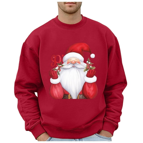 Sweatshirts for Men Men's Christmas Graphic Print Pullover Hoodie | Festive No Hood Sweatshirt Men Sweatshirt Sweatpants Zip Jacket with Hoodie Mens Jacket Clothes Taupe Winged Long Sleeve Red M