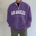 thumbnail image 1 of Sweatshirts For Men Quarter Zip Letter Print Solid Color Casual Loose Fit Crew Neck Shirts Comfoty Soft Long Sleeve Y2K Outfits Spring Fall Pullover Tops Purple XXXL, 1 of 5