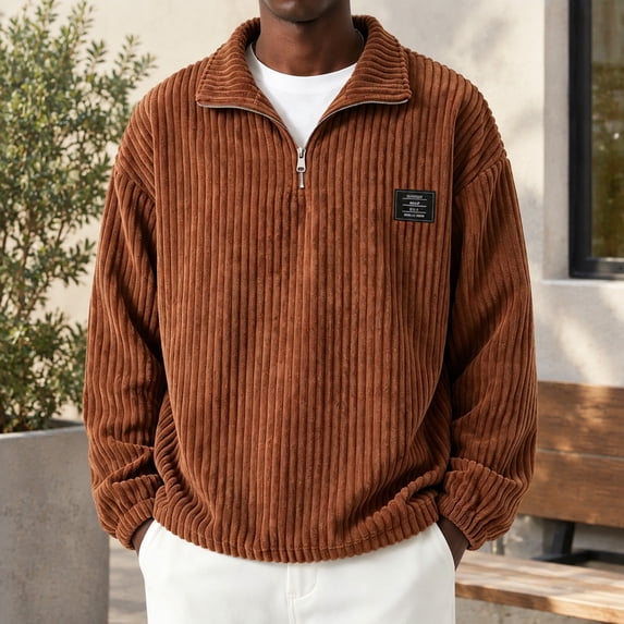 Solid Images Sweatshirts for Men Relaxed Quarter‑Zip Mock Collar Corduroy Sweatshirt ...