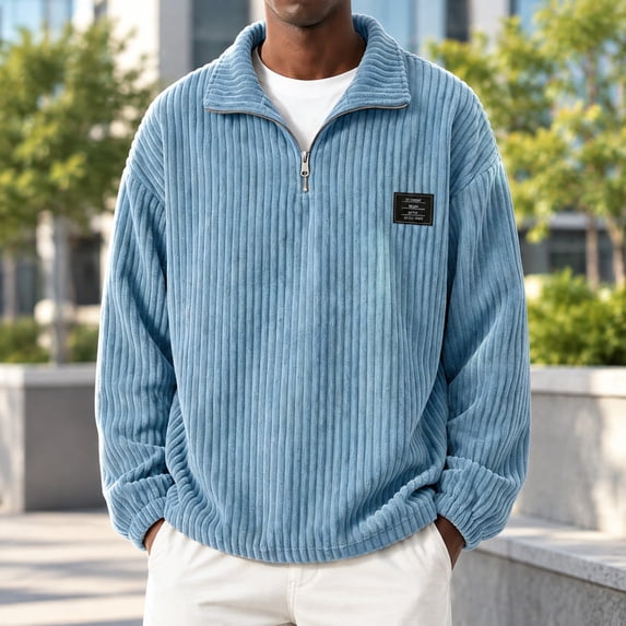 Solid Images Sweatshirts for Men Relaxed Quarter‑Zip Mock Collar Corduroy Sweatshirt ...