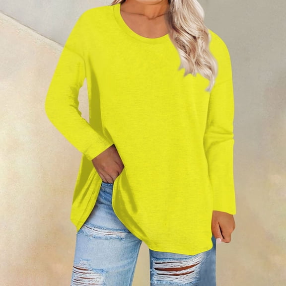 Sweatshirts Plus Size Women's Fashion Casual Long Sleeve Solid Color Round Neck Pullover Top Blouse