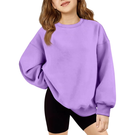 Sweatshirts for Teen Girls Oversized Crewneck Long Sleeve Girls Pullover Sweatshirt Comfort Solid Sweaters for Teens Lightweight Fall Clothes for Tween Girls
