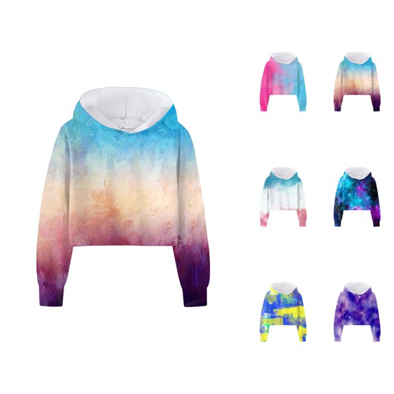 Sweatshirts for Teen Girls Sweatshirts for Teen Girls Girls Sweatshirt Girls Kids Casual Loose Active Full Sleeves Hoodies Sweatshirt Hooded Short Pullover Letter Print Striped Teen Crop Top Girl Top