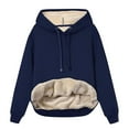 thumbnail image 1 of Sweatshirts for Teen Girls Womens Casual Winter Hooded Warm Plush Fleece Lined Pullover Hooded Sweatshirt Solid Tops Women Sweatshirt Trendy S-33 Navy S, 1 of 5