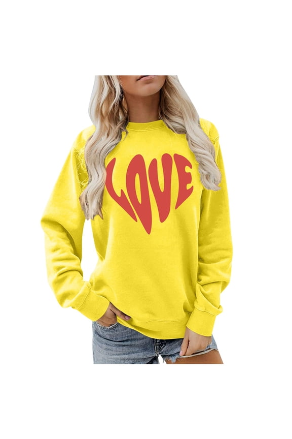 Sweatshirts For Women 2024 Heart Graphic Print Round Neck Long Sleeve Blouse Valentines Day Fall Winter Pullover Ladies Zip up Sweatshirt No Hood Ladies Zippe Sweatshirt Sweatshirt Heart Sweatshirts