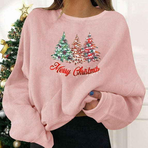 Sweatshirts Women Christmas Holiday Pullovers Fun Graphiprint Crew Neck Long Sleeve Gifts Shirt Aesthetic Hoodies Top