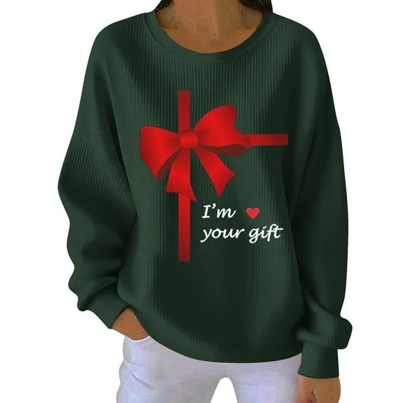 Sweatshirts Women Christmas Tops Festive Printed Sweatshirt Long Sleeve Crewneck Shirts Holiday Pullover